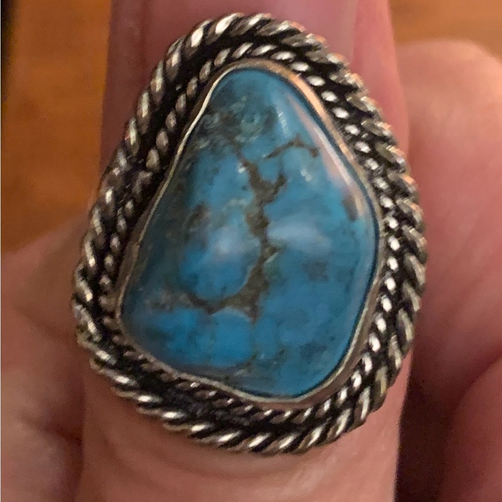 Hand Crafted Sterling Raw Turquoise Ring 5.8 grams